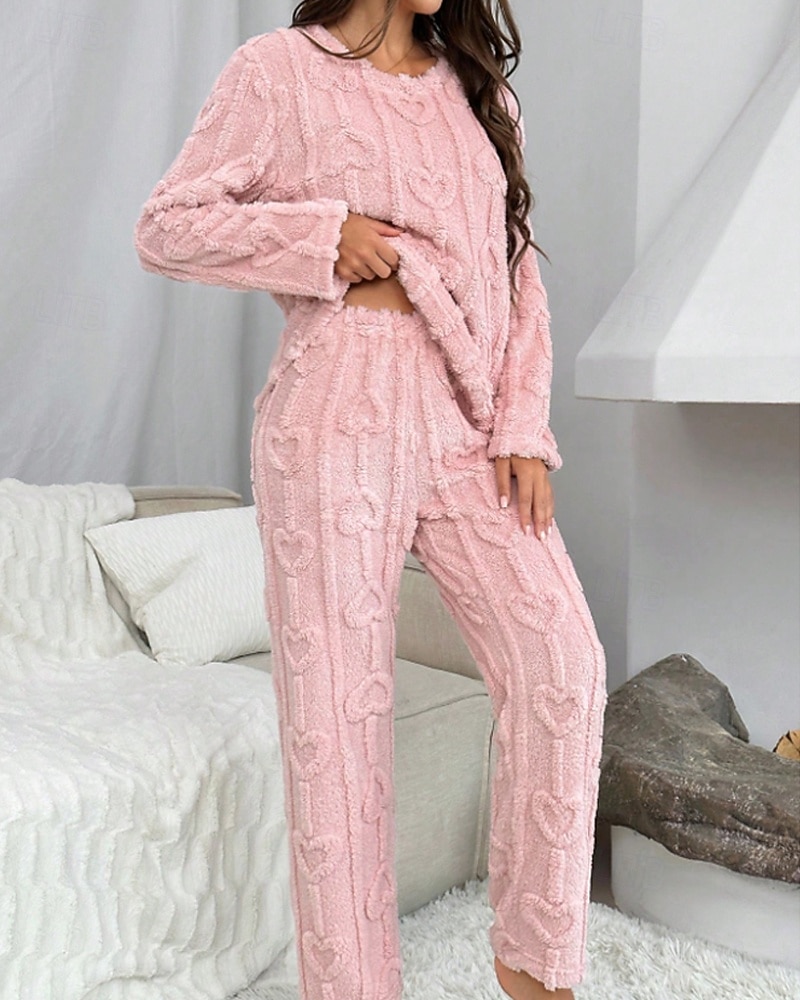 Damen Schlafanzug Freizeitkleidung Schlafanzug Set Lässig Einfarbig Elastischer Bund Hose Heim Täglich Bett Langarm Rundhalsausschnitt Rosa Herbst Winter Lässiger Schnitt 2026 - $42.99 –P5