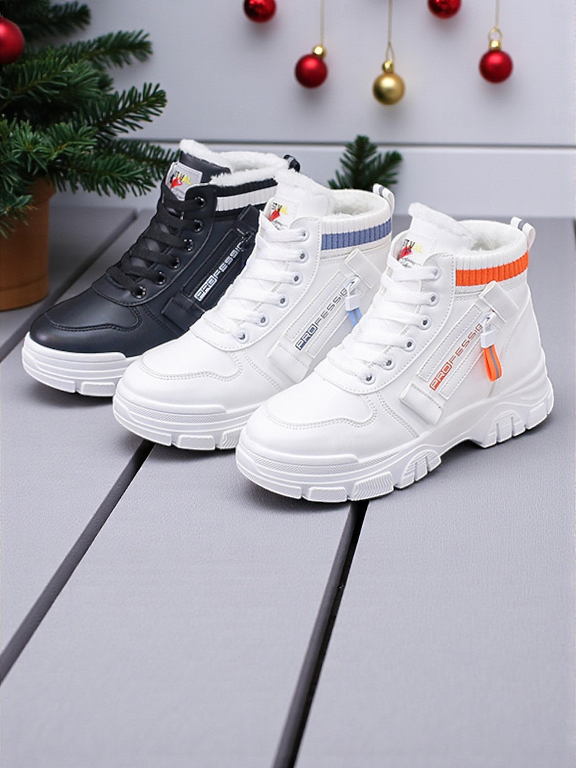 Weiße, warme Damen-Sneaker mit hohem Schaft und Kunstfellfutter – trendige Winterschuhe mit klobiger Sohle für lässige Outdoor-Aktivitäten 2026 - $34.99 –P4