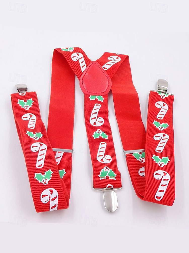 Juleseler til herre – røde med sukkerstang- og kristtorndesign, justerbare for høytidsfester og festlige sammenkomster 2026 - $11.99 –P6