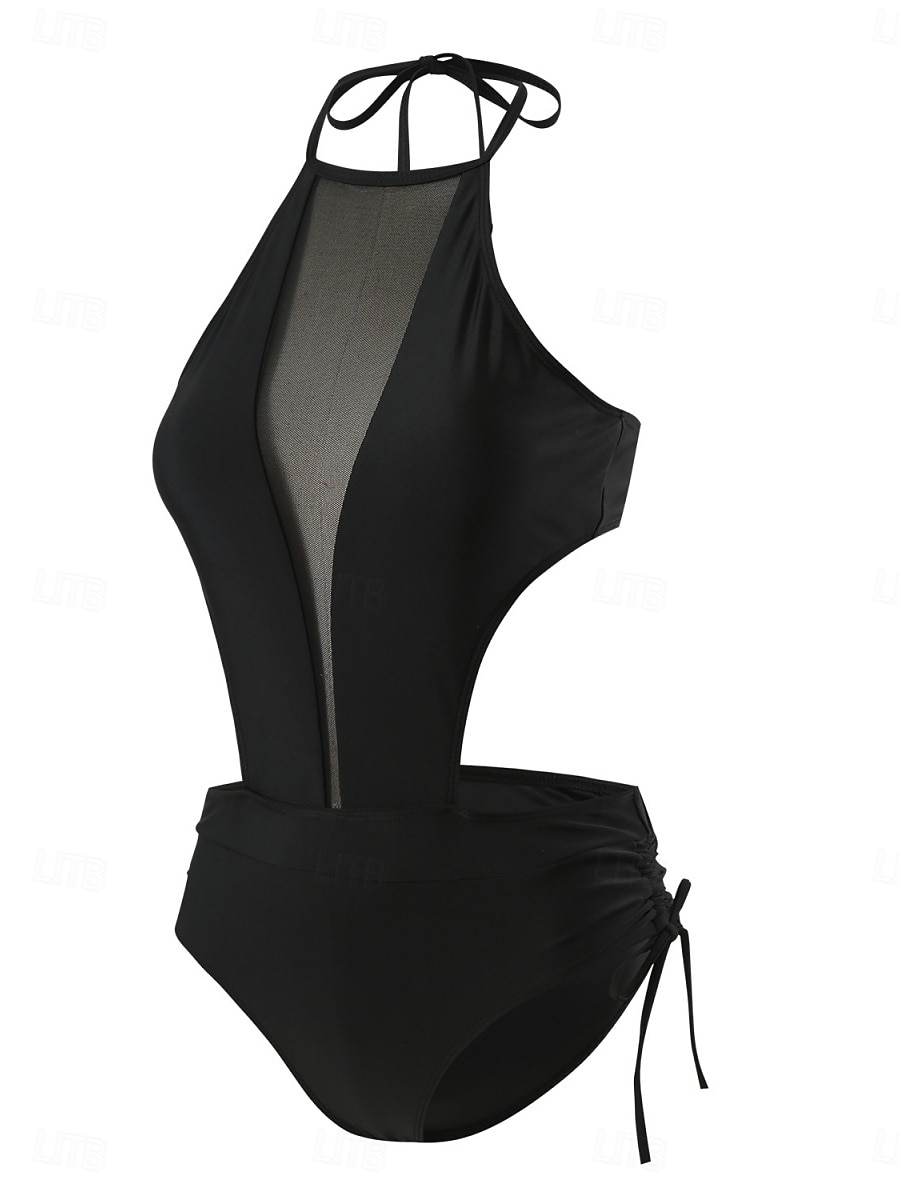 Woman's Einteiliger Badeanzug Sexy Cutout Monokini Hohe Taille Bauchkontrolle Hohe Taille Slim Rückenfrei Urlaub Strandbekleidung Einfarbiger Halter Ausschnitt Ärmlos Badeanzüge 2026 - $9.49 –P6