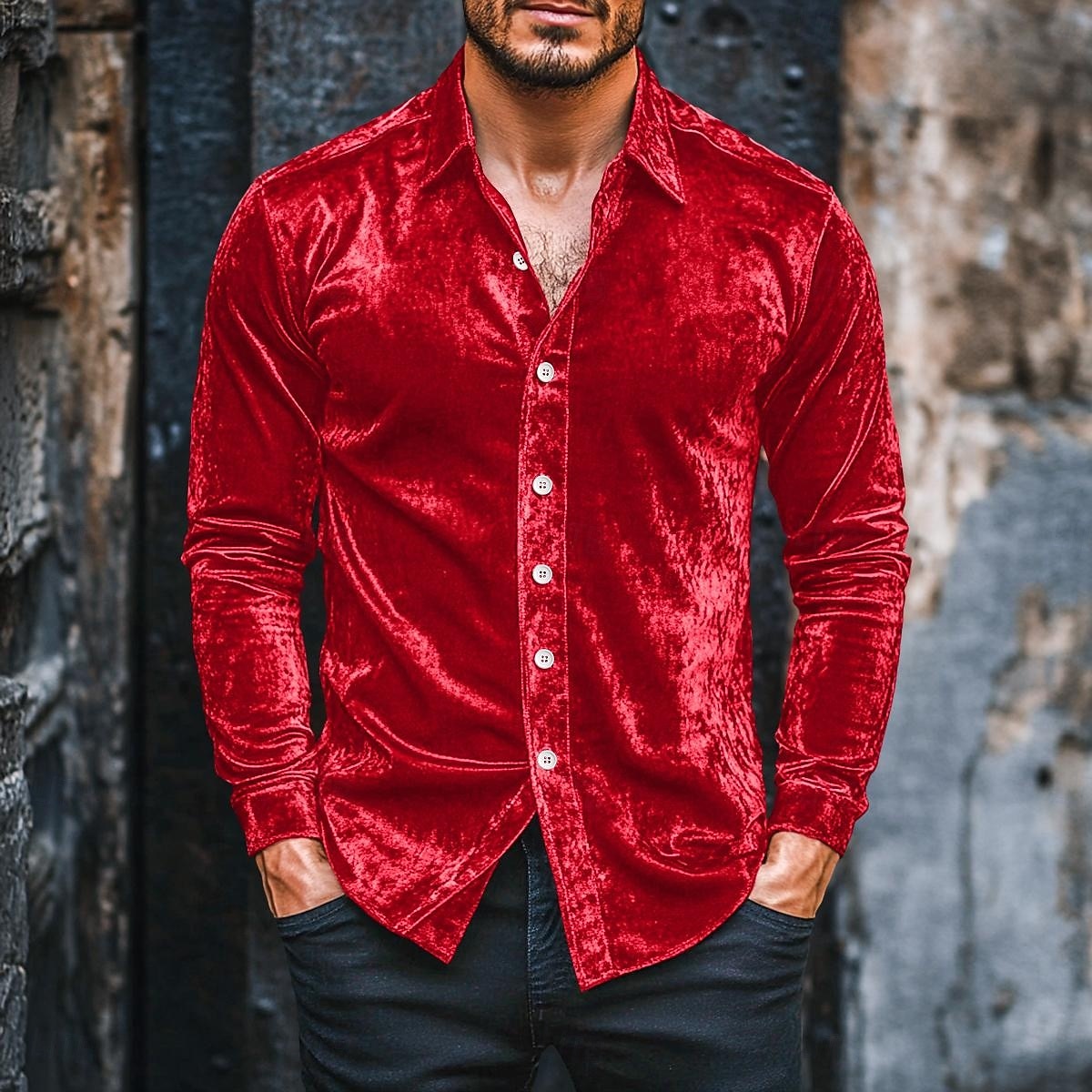 Per uomo Camicia Camicia casual Camicia di Natale Camicia di velluto Vino Blu reale Manica Lunga Tinta unica Semplice Colletto a Camicia Casuale Quotidiano Bottoni Abbigliamento Velluto Natale del 2026 a $14.99 –P1