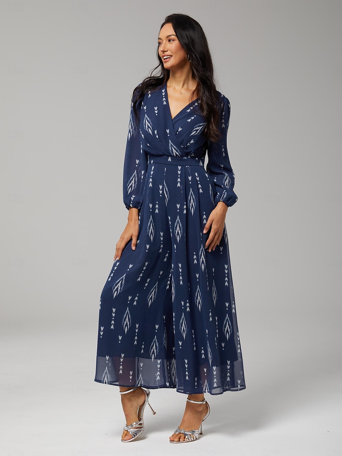 tuta da donna in chiffon verde stampato, gamba larga, scollo a V, cintura in vita, elegante, distinguersi, destinazione, ospite di matrimonio, quotidiano, vacanza, casual, primavera estate autunno del 2026 a $159.99 –P2