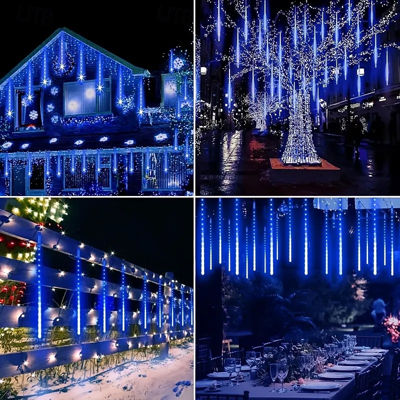 2 In 1 Buiten Zonne- Meteor Shower Licht String 16Tubes 384 LED Parels Binnen en Buiten Binnenplaats Dakrand Balkon Portiek Bruiloft Festival Sfeer Decoratieve Lichten Afstandsbediening 2026 - $32.99 –P12