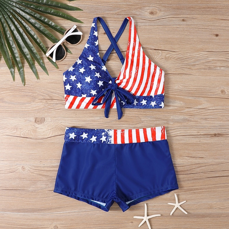 Damen Badeanzug Zweiteilig Slips Bademode Rückenfrei Urlaub Strandbekleidung Flagge V Ausschnitt Ärmellos Badeanzüge 2026 - $25.99 –P6