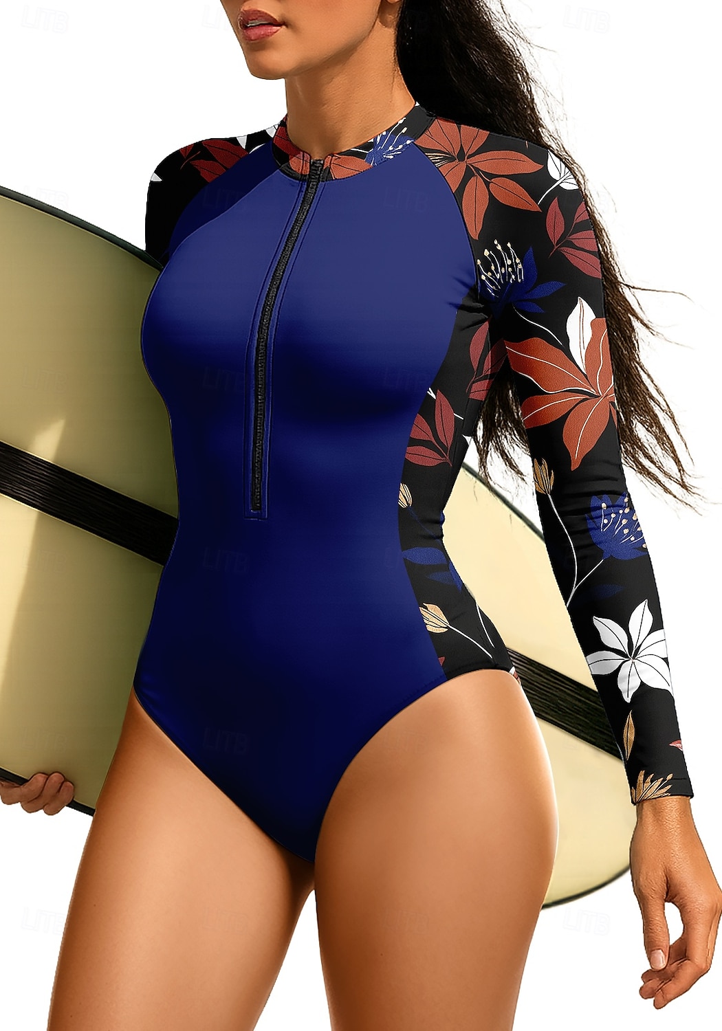 Жен. Стандарт Рашгард UPF50+ Быстровысыхающий Легкость Длинный рукав Боди Плавки-шорты Купальный костюм Передняя молния Серфинг Гребля на каное Пляж  Водные виды спорта Спортивная Плавание Цветочные 2025 - $32.99 –P5