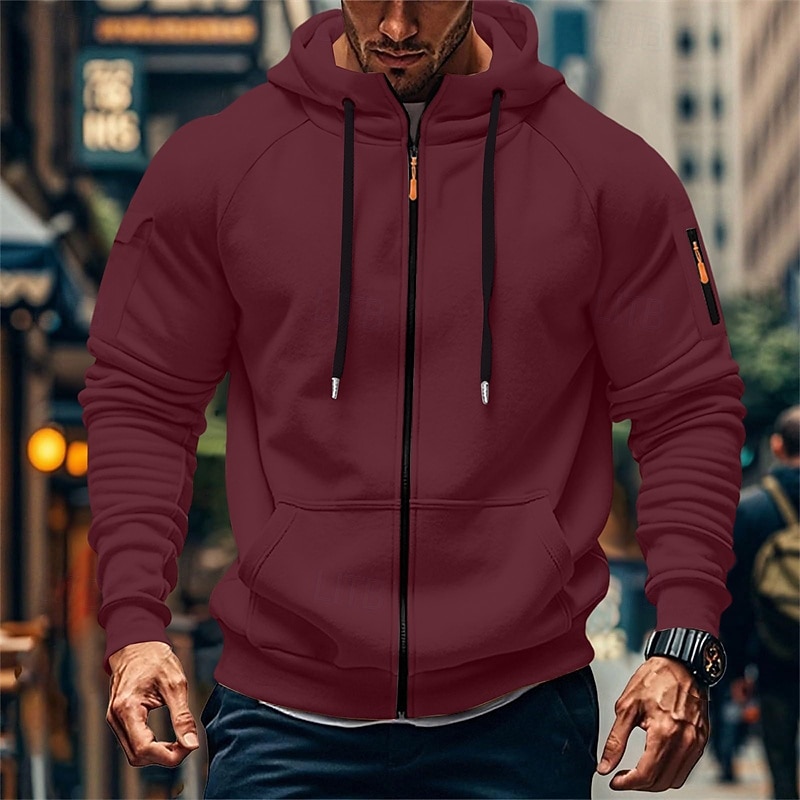 Homens Moletom Full Zip Hoodie Moletom com zíper Azul Preto Branco Verde Tropa Vinho Com Capuz Tecido Zip Up Bolsos Desportos e Ar livre Casual Diário Roupa de rua Designer Básico Primavera Outono de 2026 por $15.99 –P1
