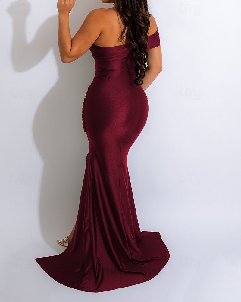 Damen Langes Kleid Maxikleid Partykleid Cocktailkleid Etui-Kleid Elegant Mode Modern Party Besonderer Anlass Abendgesellschaft Normale Passform Einfach Ärmellos Ein-Schulter Schwarz Wein Sommer 2025 - $37.99 –P6