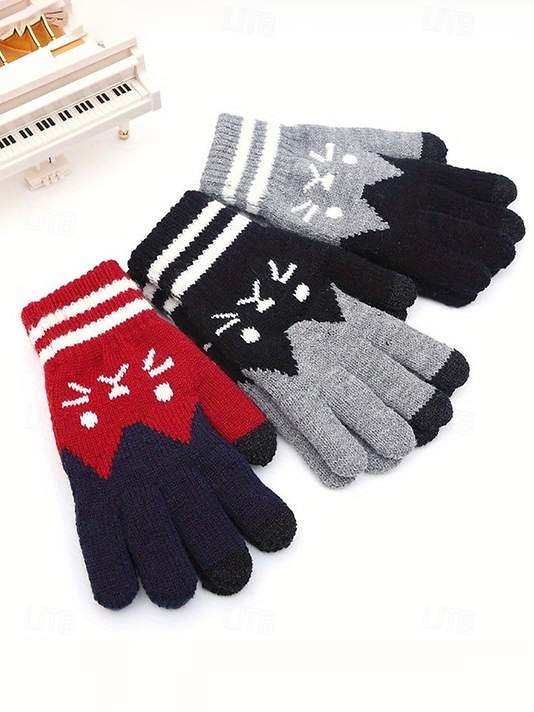 Guantes de punto para pantalla táctil para mujer, multicolor, diseño de gato, acogedor accesorio de invierno. 2026 - $7.99 –P2