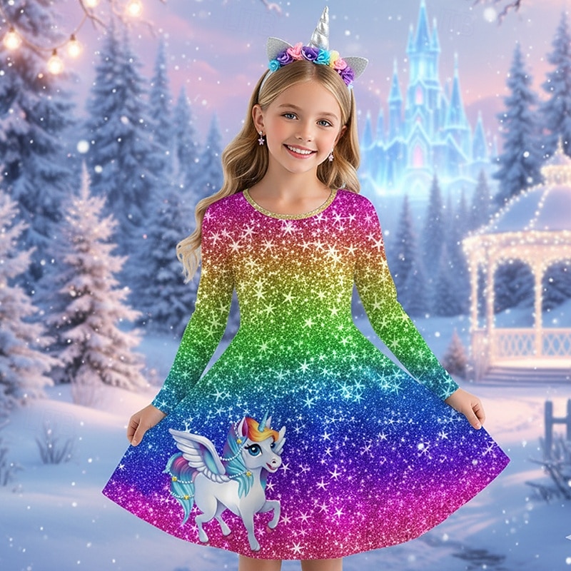 Flickor 3D Grafisk Anime Klänning Långärmad 3D-tryck Vår Höst Prestanda Semester Fest Ledigt Prinsessa Skön Barn 4-12 år Vardagsklänning A linjeklänning Knälång Normal 2026 - $10.99 –P1