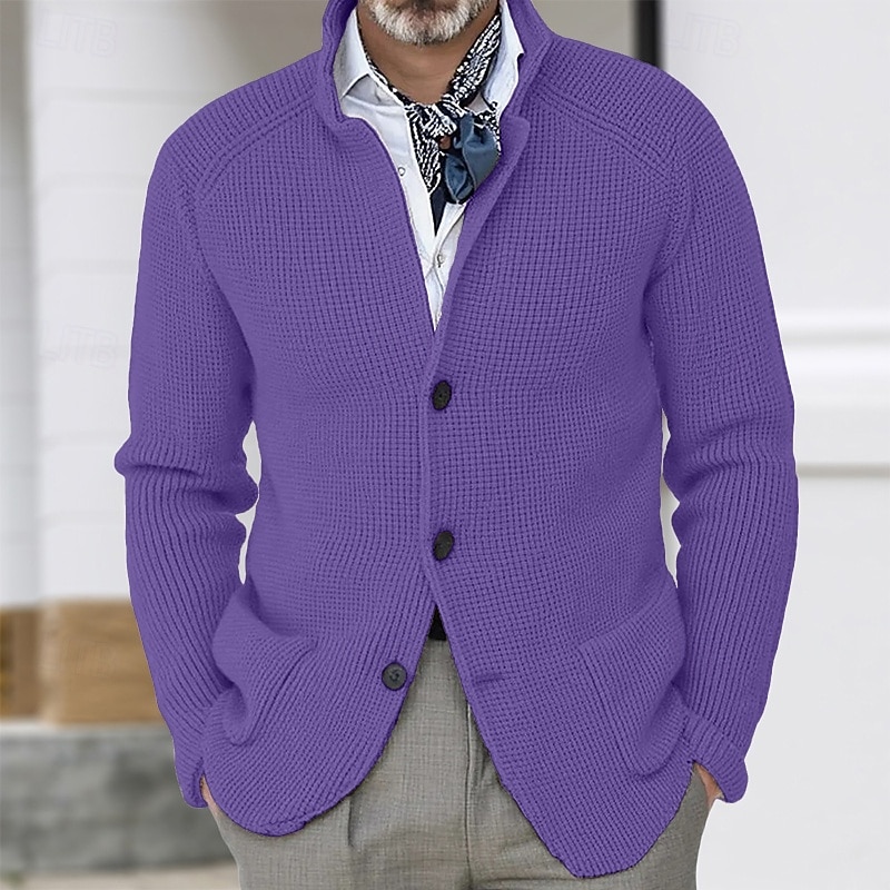 Per uomo Felpa Cardigan A Coste Maglia Top Regolari Lavorato a maglia Bottonato Semplice Colletto Mao Vacanza Moda Casuale Abbigliamento quotidiano Abbigliamento Primavera & Autunno Blu Nero S M L del 2026 a $30.99 –P12