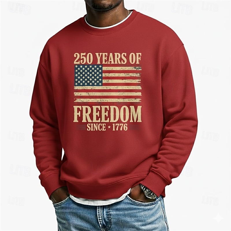 Men's Graphic American US Flag 250th Anniversary Sweatshirt Sports Fashion Daily Classic Crew Neck Outdoor Vacation Blue Black Red Green Printing Spring Fall Designer S M L XL XXL XXXL 2026 - $28.99 –P1