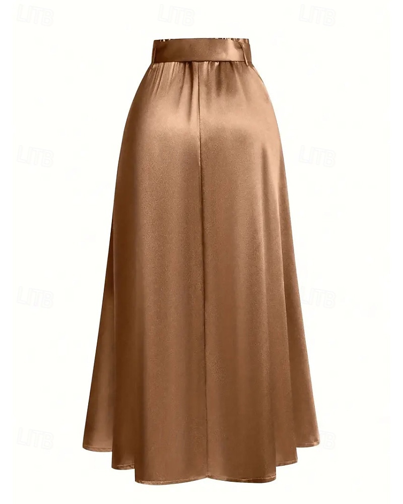 Mujer Faldas de satén Moda Maxi Alta cintura Faldas Plano Plisado Microelástico Diario Cita Vino Negro Rosa Verde Oscuro Primavera 2026 - $29.99 –P13