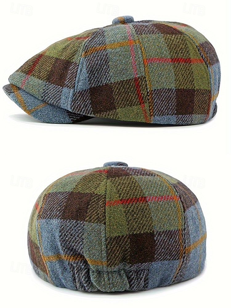 Pánská vintage britská kostkovaná čepice pro novináře – polyesterový materiál, více barev, klasický retro styl pro běžné nošení a outdoor 2026 - $14.99 –P7