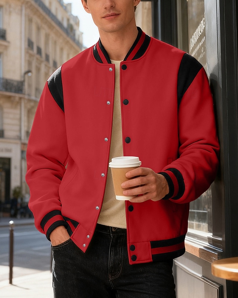 Herren Leichte Jacke Freizeitjacke Collegejacke Outdoor Urlaub Patchwork Tasche Frühling Herbst Farbblock Streetwear Stilvoll Stehkragen Regulär Dunkelgrau Schwarz Wein Marineblau Khaki Jacken 2026 - $31.99 –P13