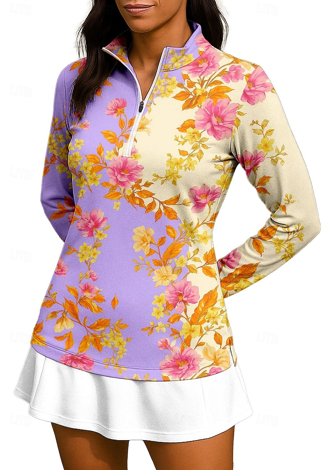 Mujer Flores Tops Camisas Camisa deportiva Camisas de polo Manga Larga Cremallera Floral UPF50+ Resistente a los rayos UV Alta elasticidad Dispersor de humedad Transpirable Voleibol Tenis Golf Escote 2026 - $25.99 –P1