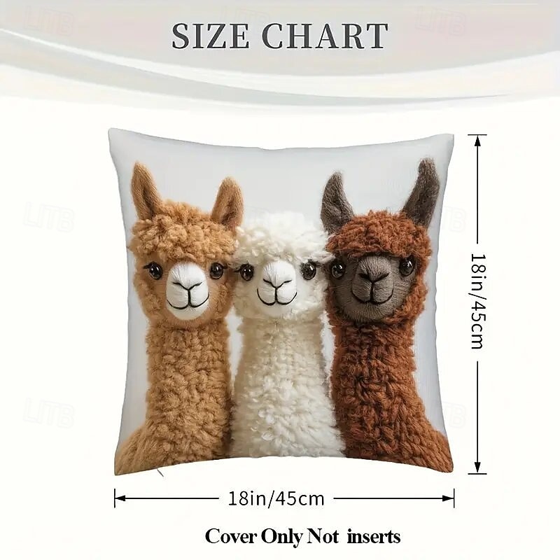 Fundas de cojín estilo vintage con diseño de alpaca (tres unidades), estampado plano 2D, 45x45 cm (18x18 pulgadas), adorable diseño animal, ideales para decorar el sofá del salón o el dormitorio. 2026 - $9.99 –P3