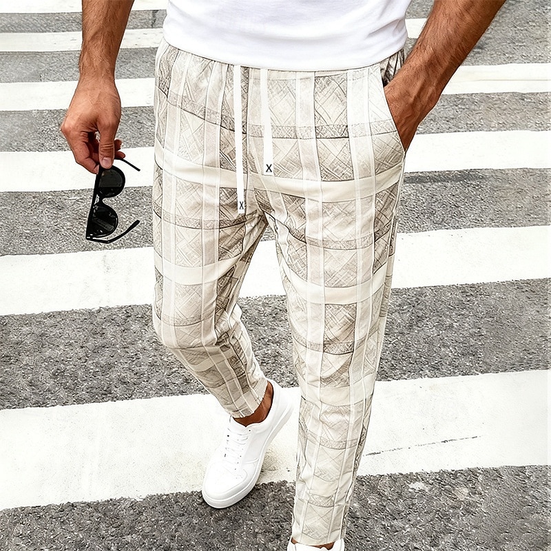 Men's Trousers Casual Pants Drawstring Pocket Elastic Waist Plaid Comfort Soft Outdoor Daily Holiday Fashion Classic Style Dark Khaki Light Khaki Micro-elastic 2026 - $24.99 –P16