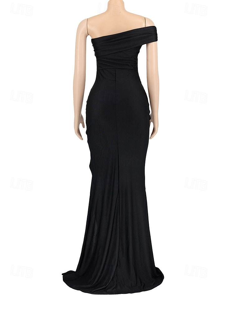 Damen Langes Kleid Maxikleid Partykleid Cocktailkleid Etui-Kleid Elegant Mode Modern Party Besonderer Anlass Abendgesellschaft Normale Passform Einfach Ärmellos Ein-Schulter Schwarz Wein Sommer 2025 - $37.99 –P4