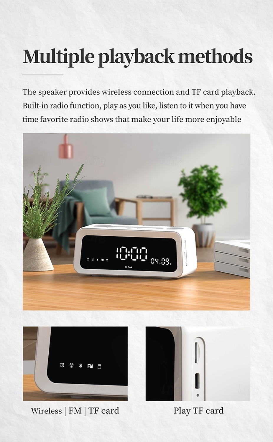 K3  Portable Wireless Speaker and Alarm Clock Bass 40-Hour Battery Life Dual-Mode Phone Stand/Bracket TF Card Player -C Dual Speakers Low Power Mode Compatible with Mobile Devices - Black/Whi 2025 - $25.99 –P6