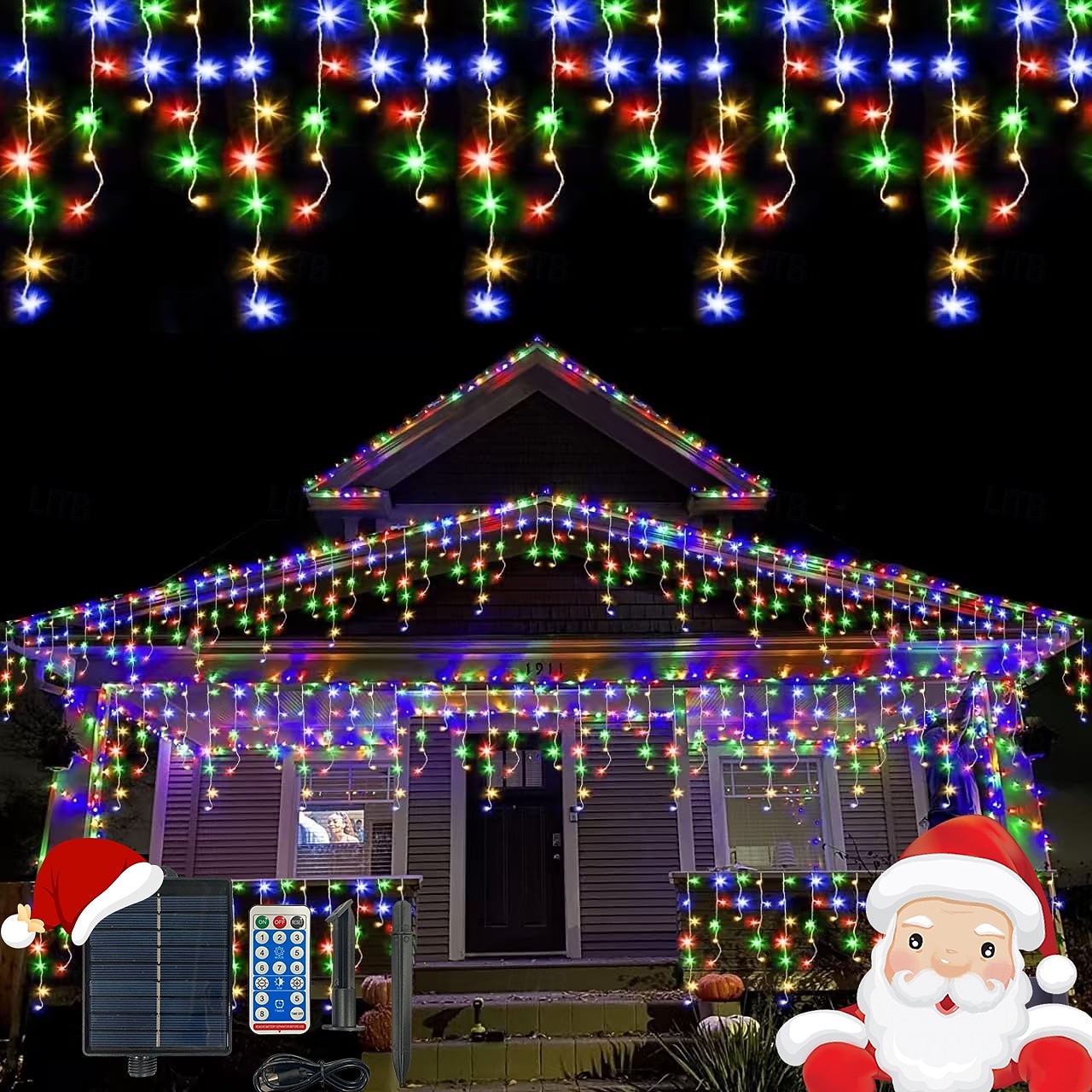 Solcellsdrivna vattentäta julispljus 10 meter 400 lysdioder 48 droppar 8-funktions timer fjärrkontroll genomskinlig tråd anslutningsbar ljusslinga innergård balkong träd veranda takfot dekorativa ljus 2025 - $31.99 –P12
