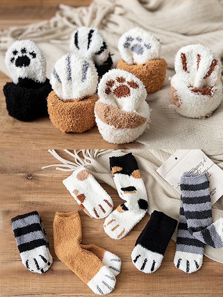 2026年 レディースコットンブレンドソックス、猫の足跡プリントデザインの6足セット、複数の色、柔らかくて快適な毎日の着用に最適  コレクション – $11.99 –P6