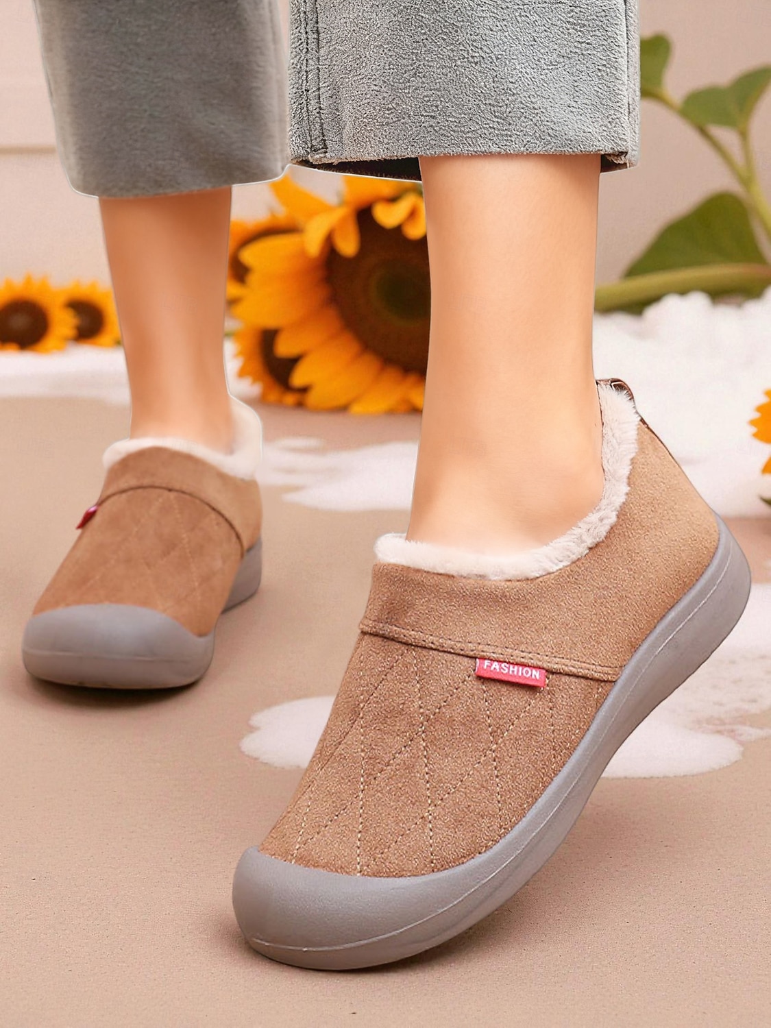 Kamelfarbene, warme, gesteppte Damen-Winterschuhe zum Hineinschlüpfen in weiter Passform – rutschfeste Outdoor-Schuhe für Schneetage, Reisen, Pendeln und den Alltag 2026 - $26.99 –P3