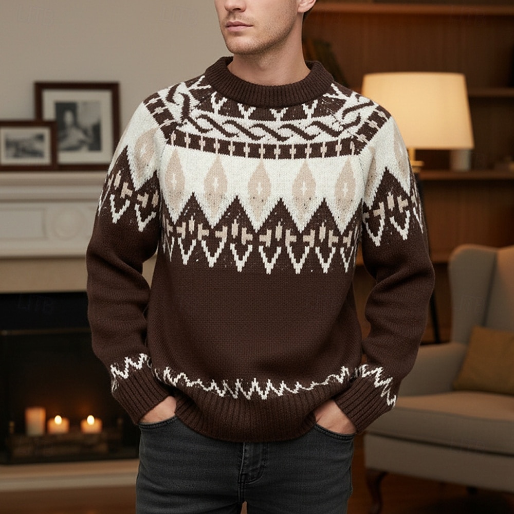 Herren Weihnachtspullover Pullover Fair Isle Sweater Strickpullover Gemusterter Pullover Gerippt Stricken Normale Oberteile Gestrickt Argyle Rundhalsausschnitt Mode Basic Weihnachten Urlaub Bekleidung 2026 - $33.99 –P2