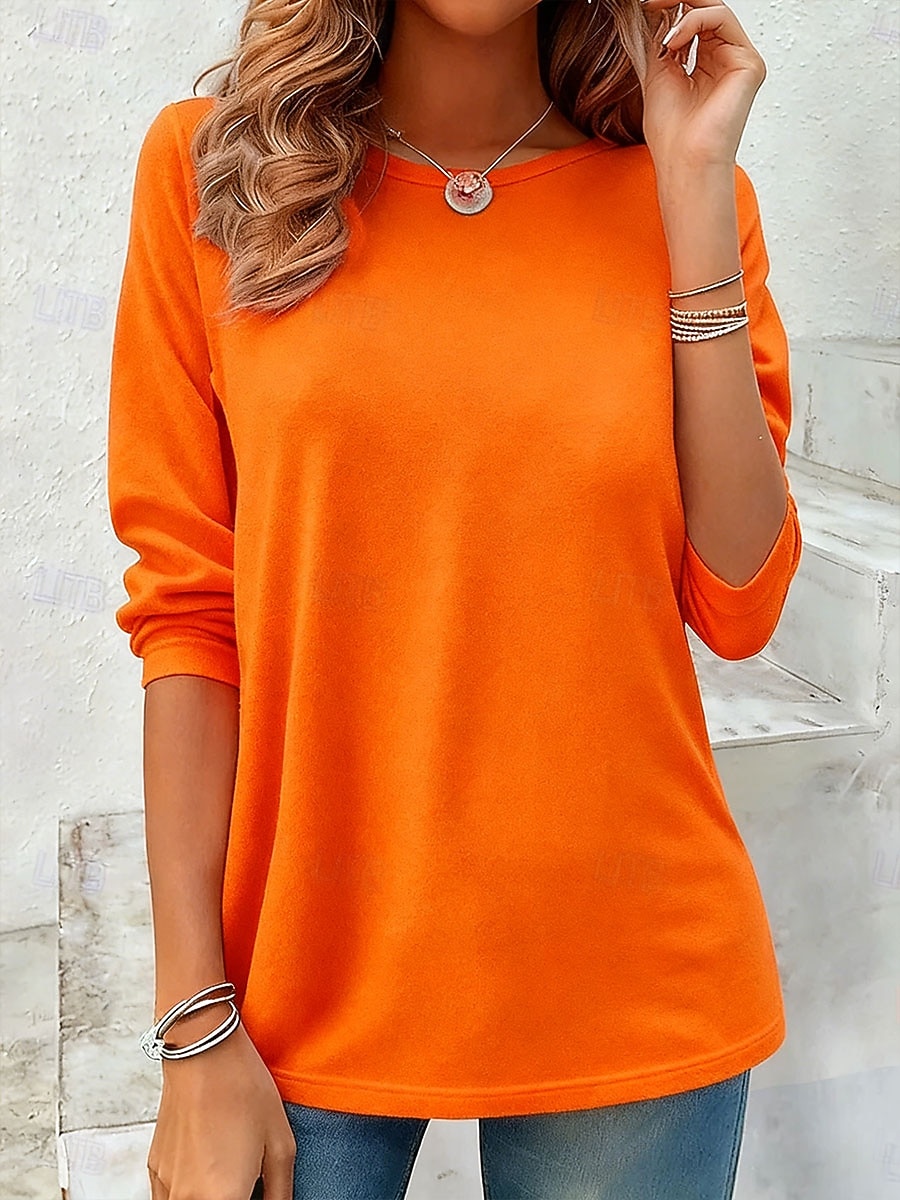 Women's T Shirt Plain Vintage Stylish Classic Long Sleeve Crew Neck Regular Tops Daily Print Blue Black White Yellow Pink Spring Fall Winter 2025 - $22.99 –P7