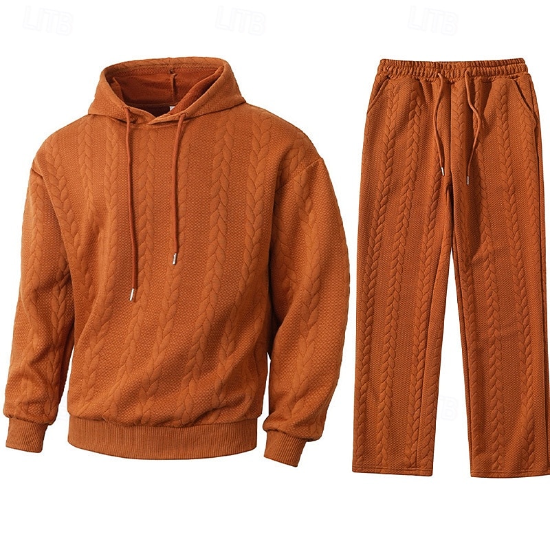 Men's Hoodie Tracksuit Hoodie & Pants Outfit Set Hoodies Set Hoodie Outdoor Daily Sports Jacquard Drawstring Pocket Plain Black Orange Khaki Polyester Activewear Fashion Streetwear Spring 2026 - $53.99 –P2