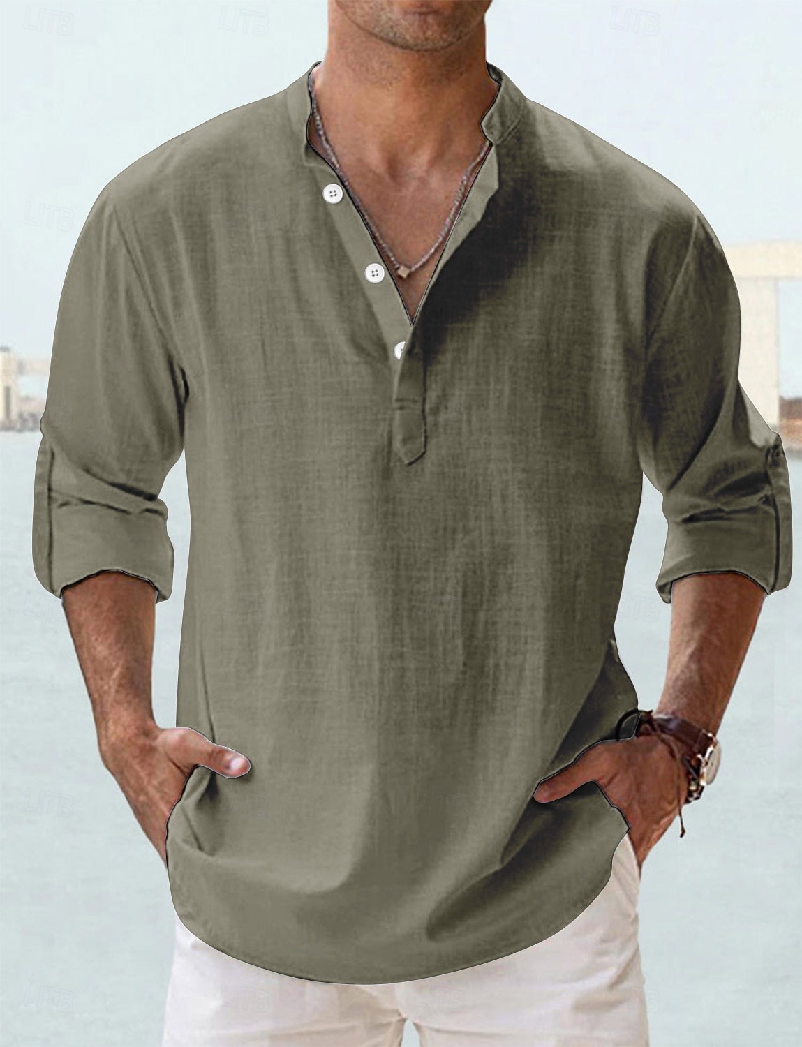 Per uomo Camicia Camicia di lino Camicia Estiva Camicia da Spiaggia Semplice Vacanza Camicia hawaiana Blu Nero Bianco Rosa Manica Lunga Collo alla coreana Primavera & Estate Abbigliamento Base del 2026 a $22.99 –P15