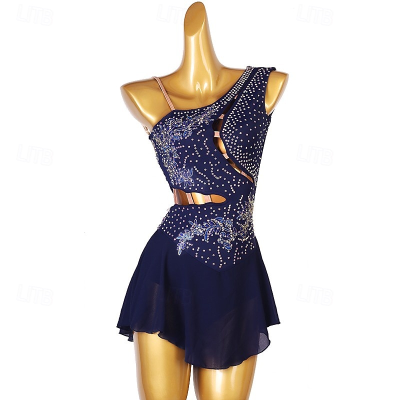 Vestito da pattinaggio artistico Per donna Da ragazza Pattinaggio sul ghiaccio Vestiti Completi Bianco Blu marino scuro Rosso Floreale Scollatura posteriore Retato Elastene Elevata elasticità del 2026 a $118.99 –P1