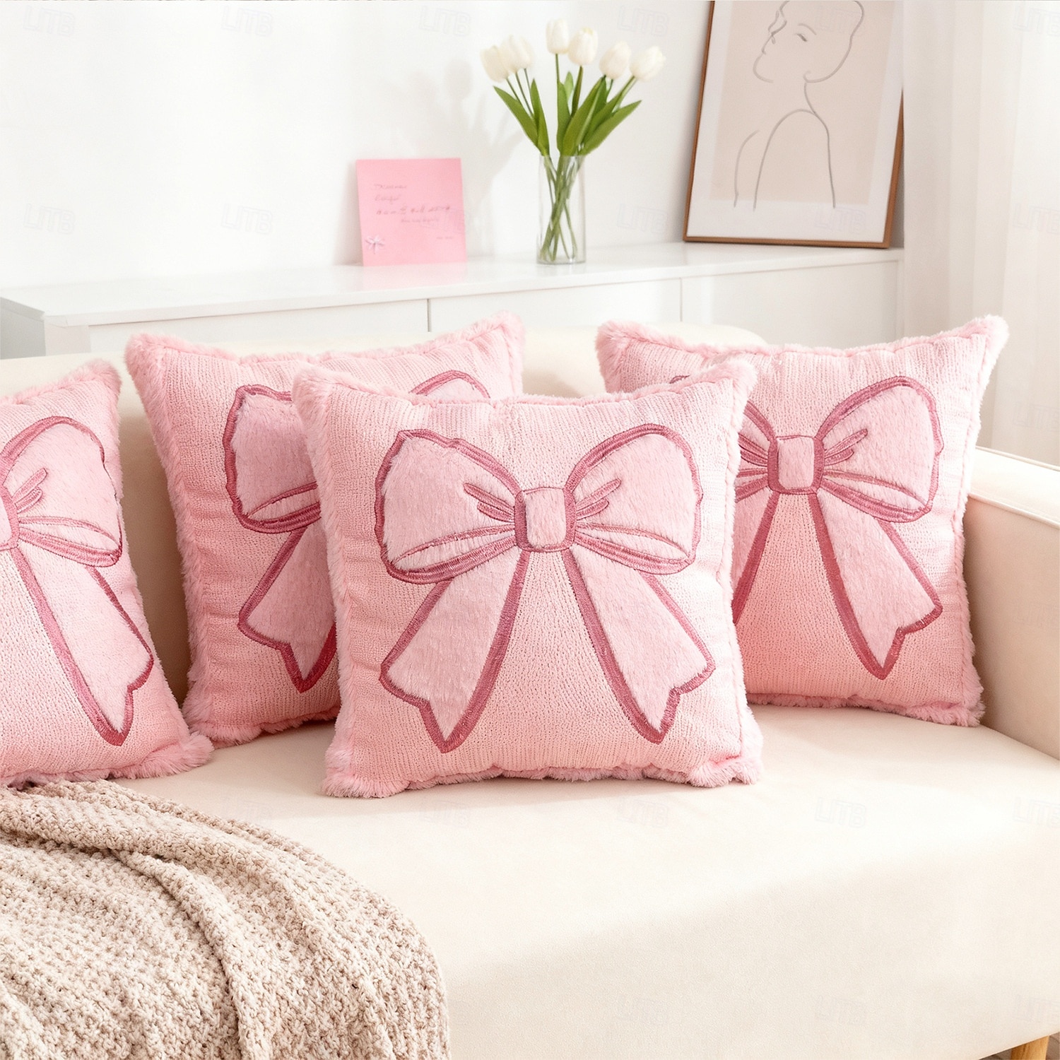Pink Bow Pillow Cover 2D Flat Print Plush Throw Pillow Decorative Cushion for Sofa Living Room Valentine s Day Accent Pillow Soft Comfortable Bed or Couch Decorative Throw 2026 - $12.99 –P1