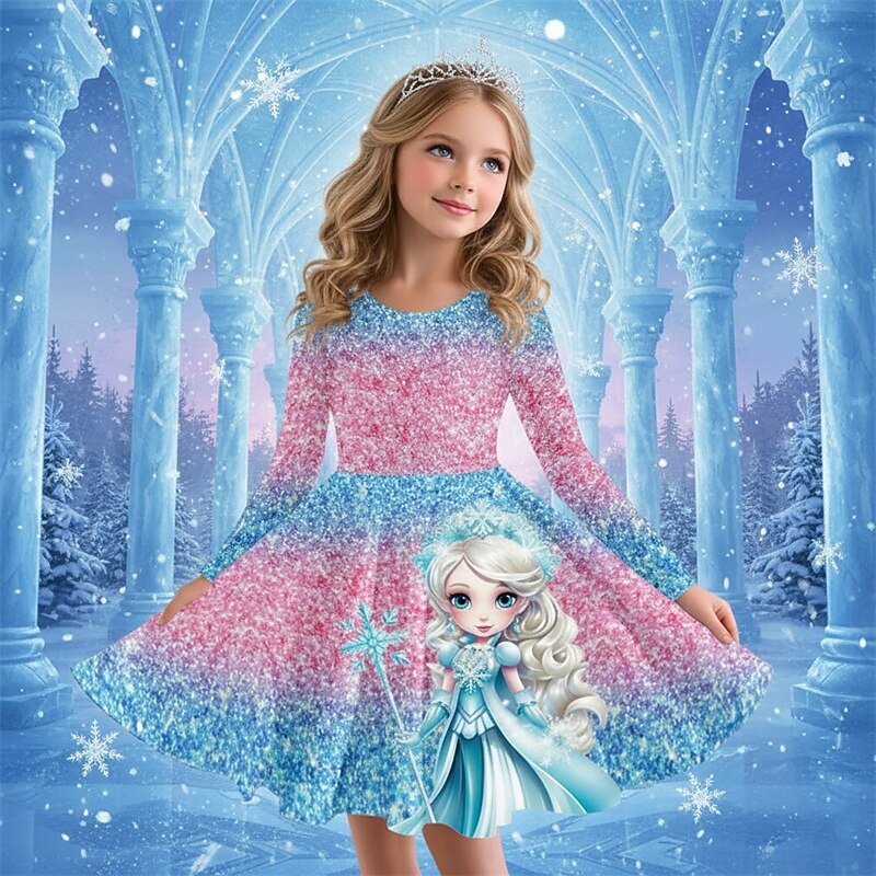 Girls ' 3D Grafic Anime Rochie Manșon Lung Tipărire 3D Primăvară Toamnă Performanță Vacanță Petrecere Casual Prințesă Frumoasa Copii 4-12 ani Rochie casual Rochie A line Lungime Genunchi Fit regulat 2026 - $23.99 –P1