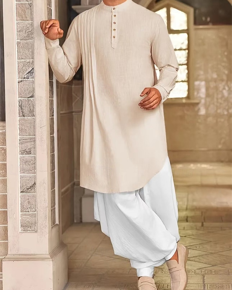 Homme Loungewear Chemise de Nuit Uni Élégant Confort Maison Quotidien Coton Respirant Col montant manche longue Printemps Automne Noir Blanche de 2026 ? $30.99 –P17