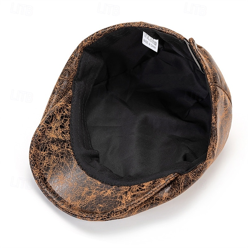 Men's Flat Cap Ascot Hat Newsboy Hat Black Coffee PU Leather Fashion Casual Street Daily Plain Adjustable Sunscreen Breathable 2026 - $11.49 –P4