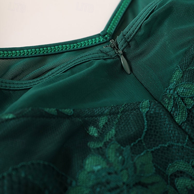 Женское элегантное платье для бальных танцев изумрудно-зеленого цвета с кружевной аппликацией, открытыми плечами и длинным рукавом, для вальса, танго, современной румбы, для выступлений на 2025 - $158.99 –P7