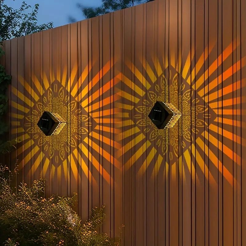 2 ks solární čtvercové nástěnné světlo venkovní vodotěsné nádvoří světlo s dutou projekcí nástěnné světlo vánoční domov zahrada veranda balkon vnější stěna dekorace krajinářské světlo 2026 - $44.99 –P5