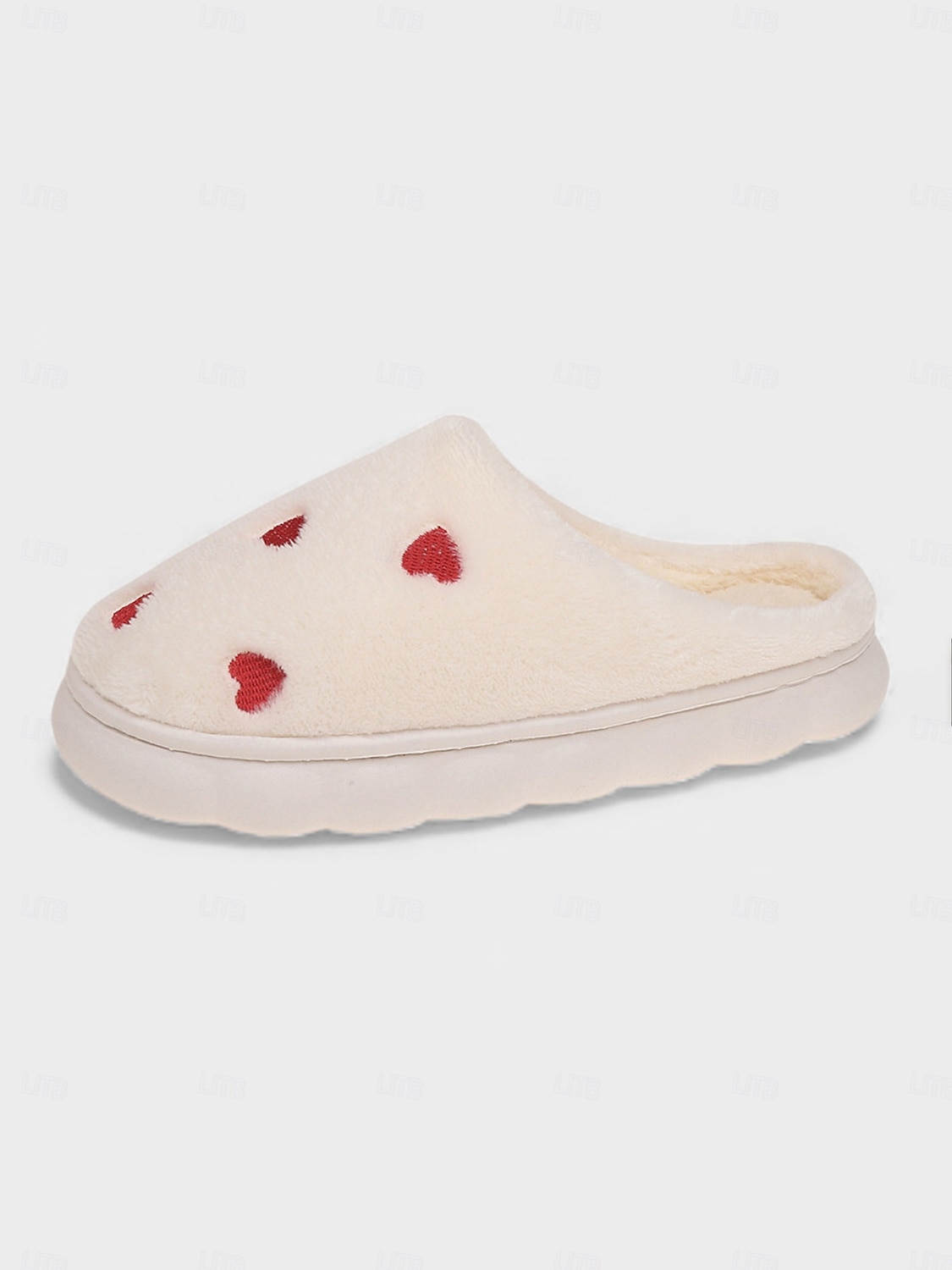 Women's White Plush Fleece Slippers with Red Heart Embroidery – Warm Fluffy Thick Sole House Shoes for Bedroom, Valentine's Day & Gifts 2026 - $18.99 –P1