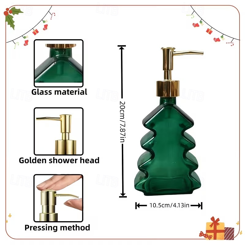 Glass Christmas Tree Hand Pump Dispenser Bottle - 300ml Red/Green Reusable Travel-Sized Soap/Lotion/Cleanser Container with Golden Reindeer Snowflake Design for Kitchen, Bathroom, Office - Durable 2026 - $6.99 –P7