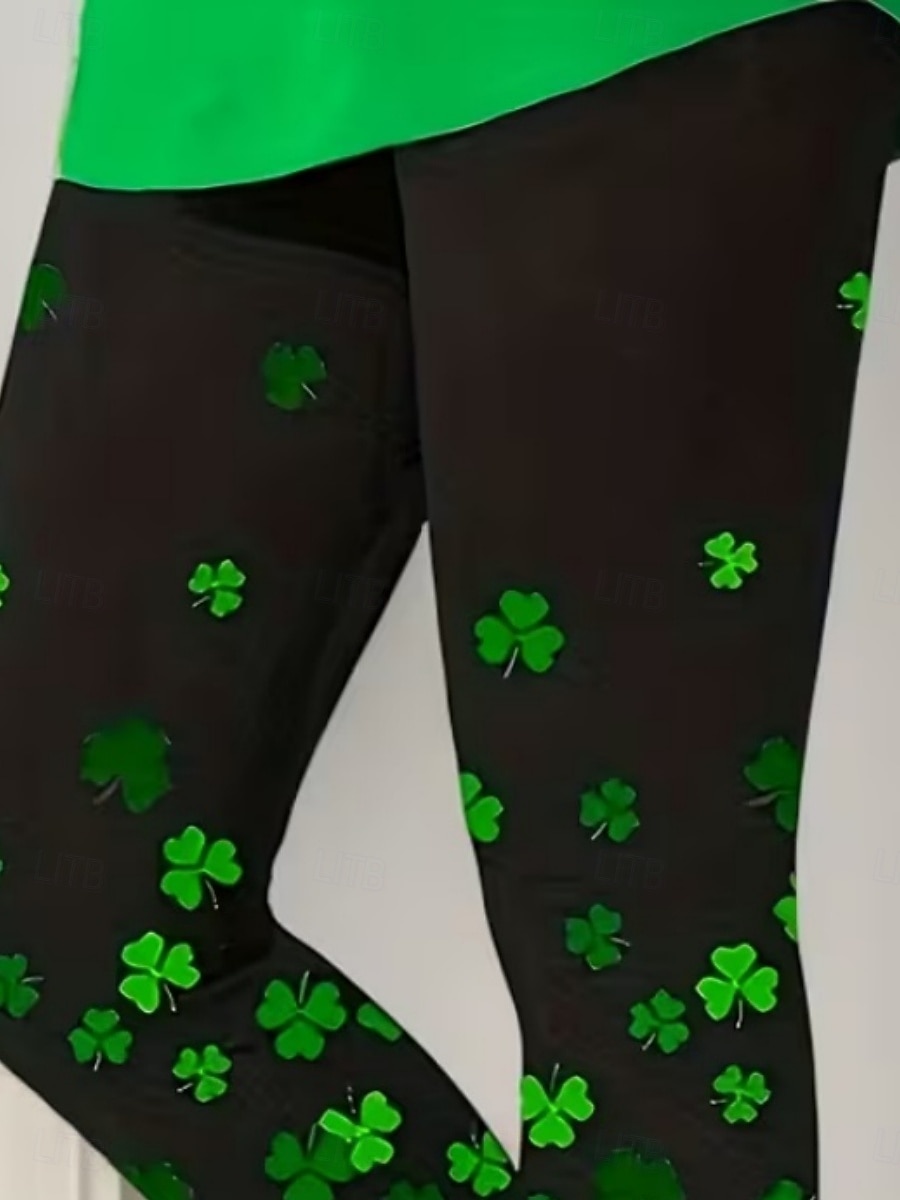 Leggings für Damen zum St. Patrick's Day – kuschelige Leggings für Urlaub und Freizeit, lange Hose mit hohem Bund, grafischem Kleeblattmuster, bequem, dehnbar, lässig, für Alltag und Frühling, Herbst und Freizeit, schmal geschnitten 2026 - $6.49 –P5