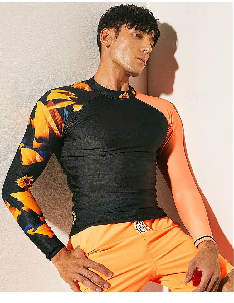 Herre Rash-guard Svømmeskjorte UPF50+ Hurtigtørkende Lettvekt Langermet Ikke-Klø Klær Badedrakt Surfing Strand Vannsport Svømming Lapper Sommer 2025 - $30.99 –P4