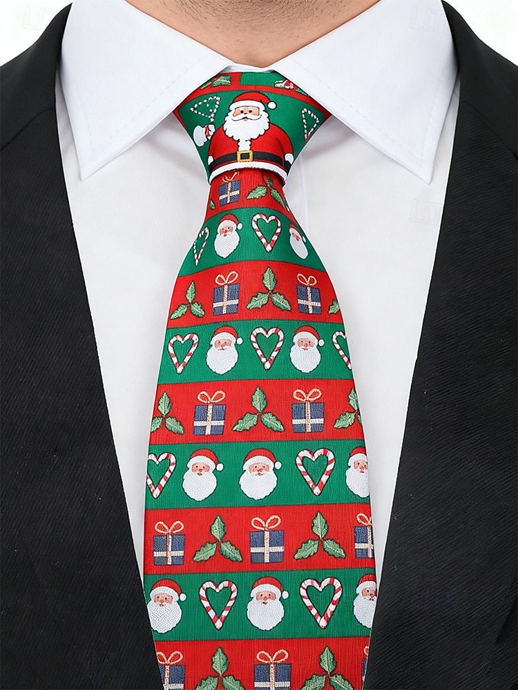 Weihnachtskrawatte für Herren aus Polyester mit Weihnachtsmann-, Schneemann- und weihnachtlichen Motiven – festliche, verstellbare Fliege für Weihnachtsfeiern und festliche Anlässe 2026 - $11.99 –P1