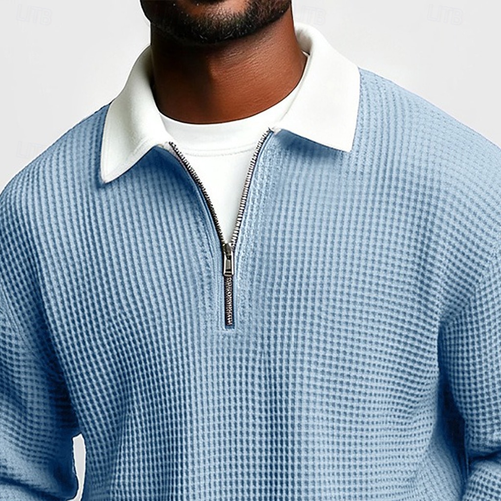 Hombre Camisetas polo con diseño de gofre Calle Casual Cuello Vuelto Manga Larga Moda Ocio Bloque de color Cerrar Retazos Otoño Primavera & Otoño Todas las Temporadas Ajuste regular Azul Púrpura 2026 - $25.99 –P2