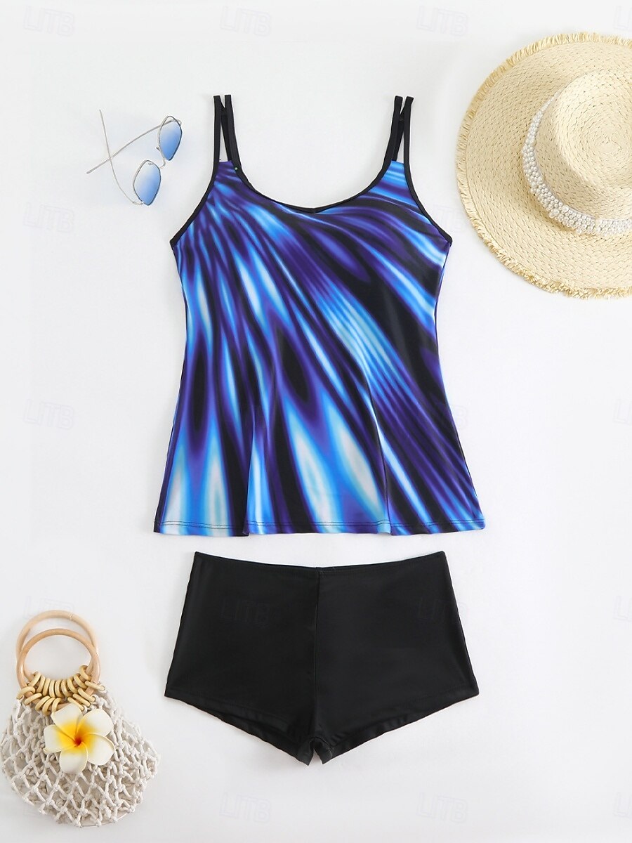 Damen Badeanzug Tankini Zweiteilig Shorts Bademode Bauchkontrolle Hohe Taille Schlank Rückenfrei Urlaub Strandbekleidung Ombre Farbblock V Ausschnitt Ärmellos Badeanzüge 2025 - $29.99 –P11