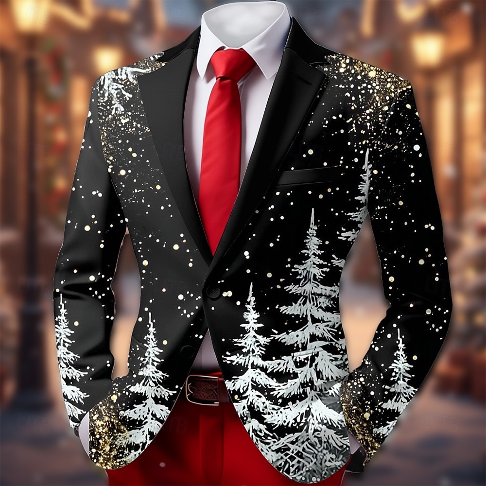 عيد الميلاد المجيد رجالي شجرة جاكيت بليزر معطف مريح متنفس فني كاجوال ملابس الحفلات والسهرات مناسب للبس اليومي مهرجان طباعة ثلاثية الأبعاد Buttons خريف & شتاء حز كم طويل أسود أبيض 2025 - $64.99 –P1