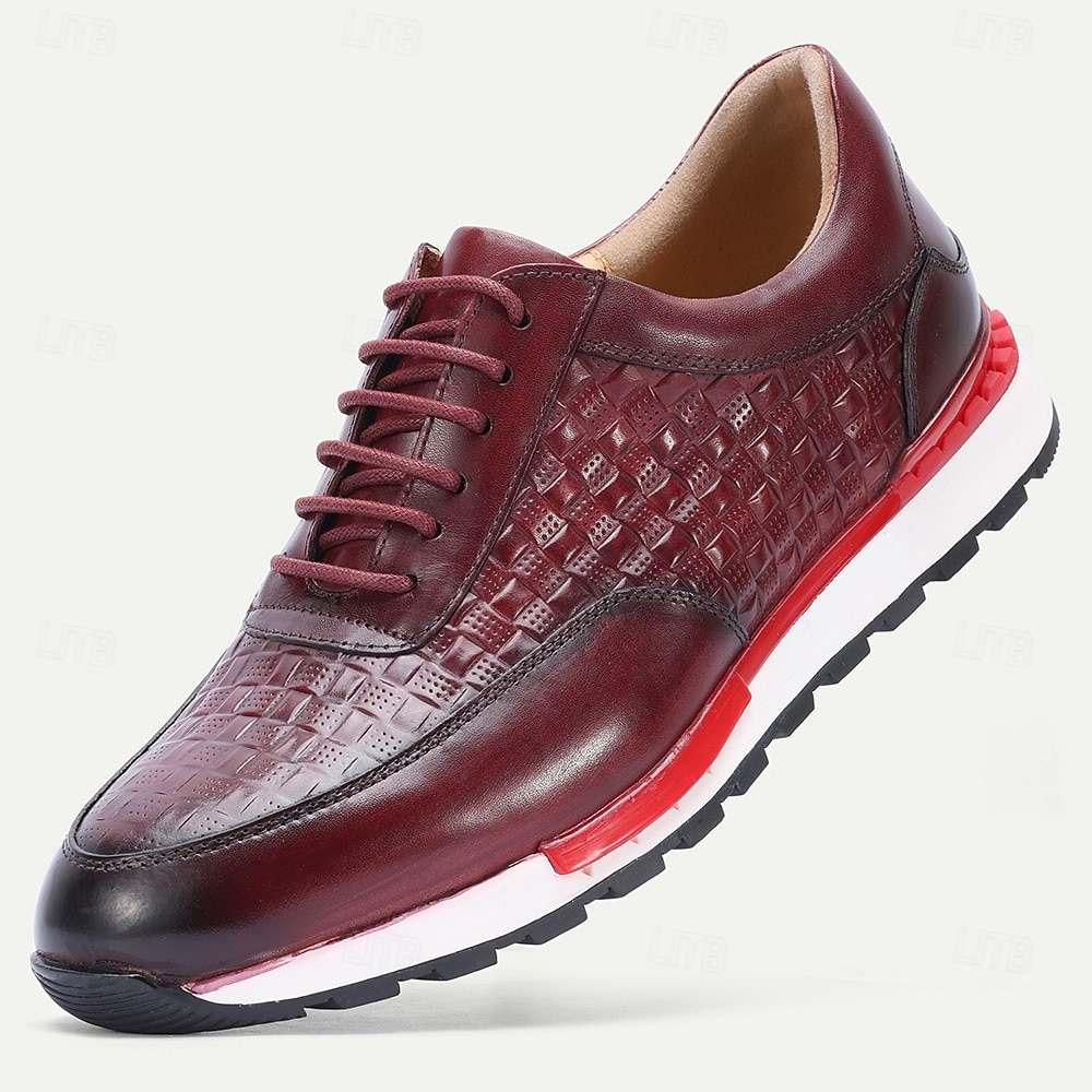 Chaussures de course pour homme en cuir bordeaux – un design sportif et un confort optimal, parfaites pour les mariages décontractés, les événements en plein air et les week-ends. de 2026 ? $94.99 –P8