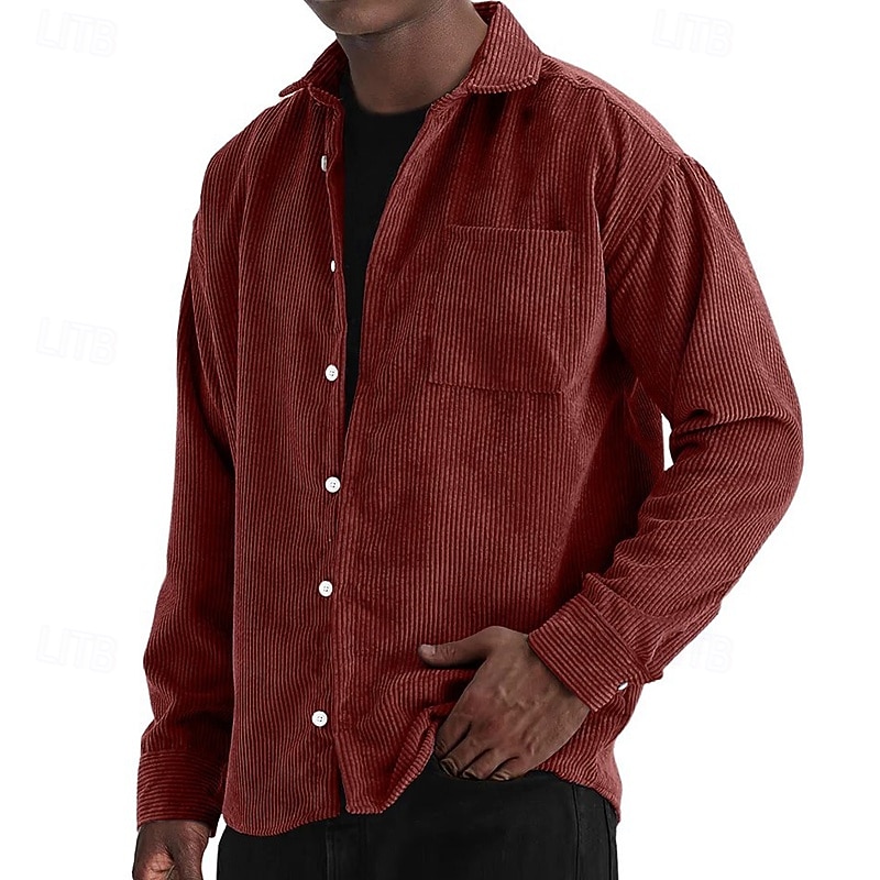 Bărbați Cămașă Cămașă casual Cămasă Corduroy Camașă cu nasturi Albastru piscină Negru Alb Roșu Vin Bleumarin Manșon Lung Simplu Rever Casual Zilnic Buzunar Îmbrăcăminte Modă Modern Casual 2025 - $24.99 –P13