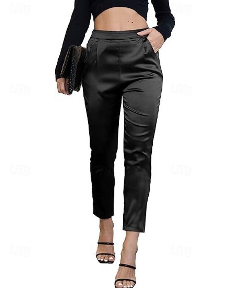 Жен. Атласные брюки Широкие Зауженные брюки Чино Элегантный стиль Уличный стиль На каждый день Полная длина Нормальная Полотняное плетение Карман Эластичная талия Удобный Неэластичная Слабоэластичная 2026 - $18.99 –P2