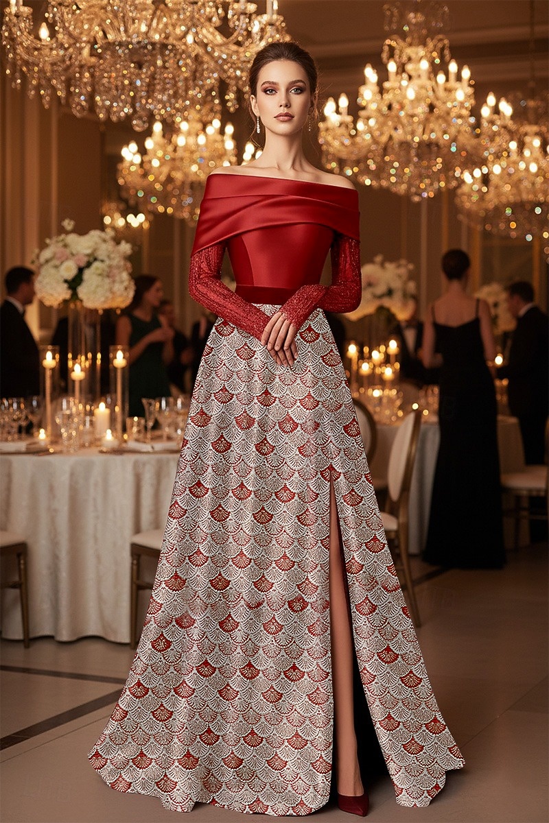 Robe de soirée A-Line noir et or à motif en écaille robe formelle élégante mariage formel longueur de sol sans manches épaules dénudées satin avec appliqué en dentelle perlé et plis fente de 2025 ? $164.99 –P6