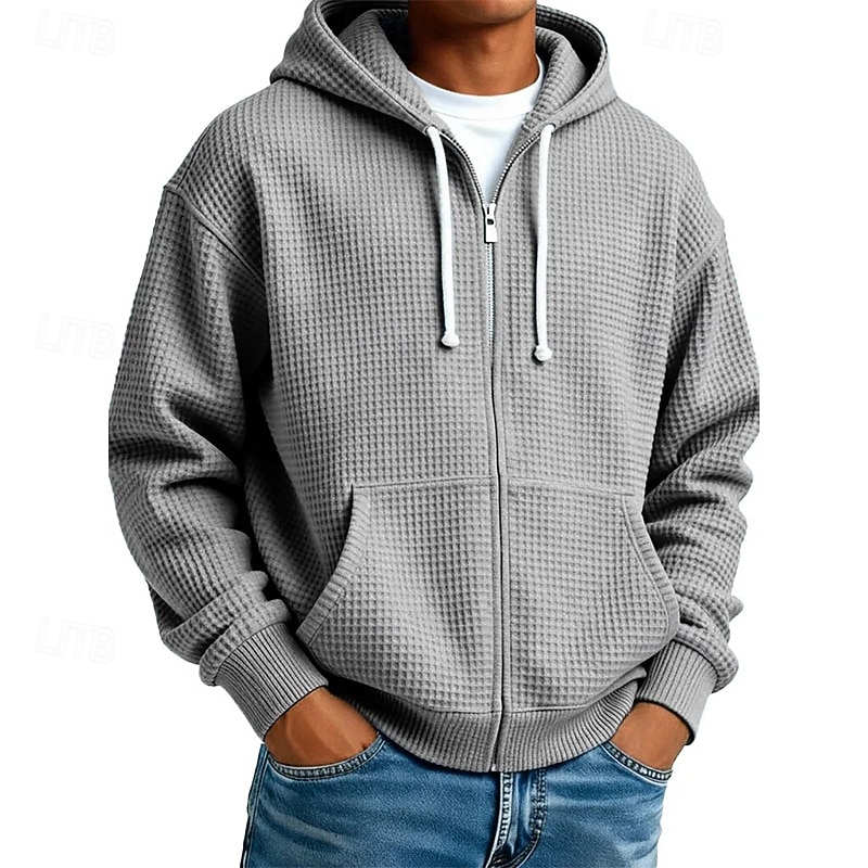 Miesten Huppari Täysi vetoketjullinen huppari Vohvelihupparit Laivaston sininen Harmaa Hupullinen Tavallinen Textured Kausaliteetti Päivittäin Urheilu ja ulkoilu Katutyyli Tyylikäs Urheiluasut 2026 - $39.99 –P3